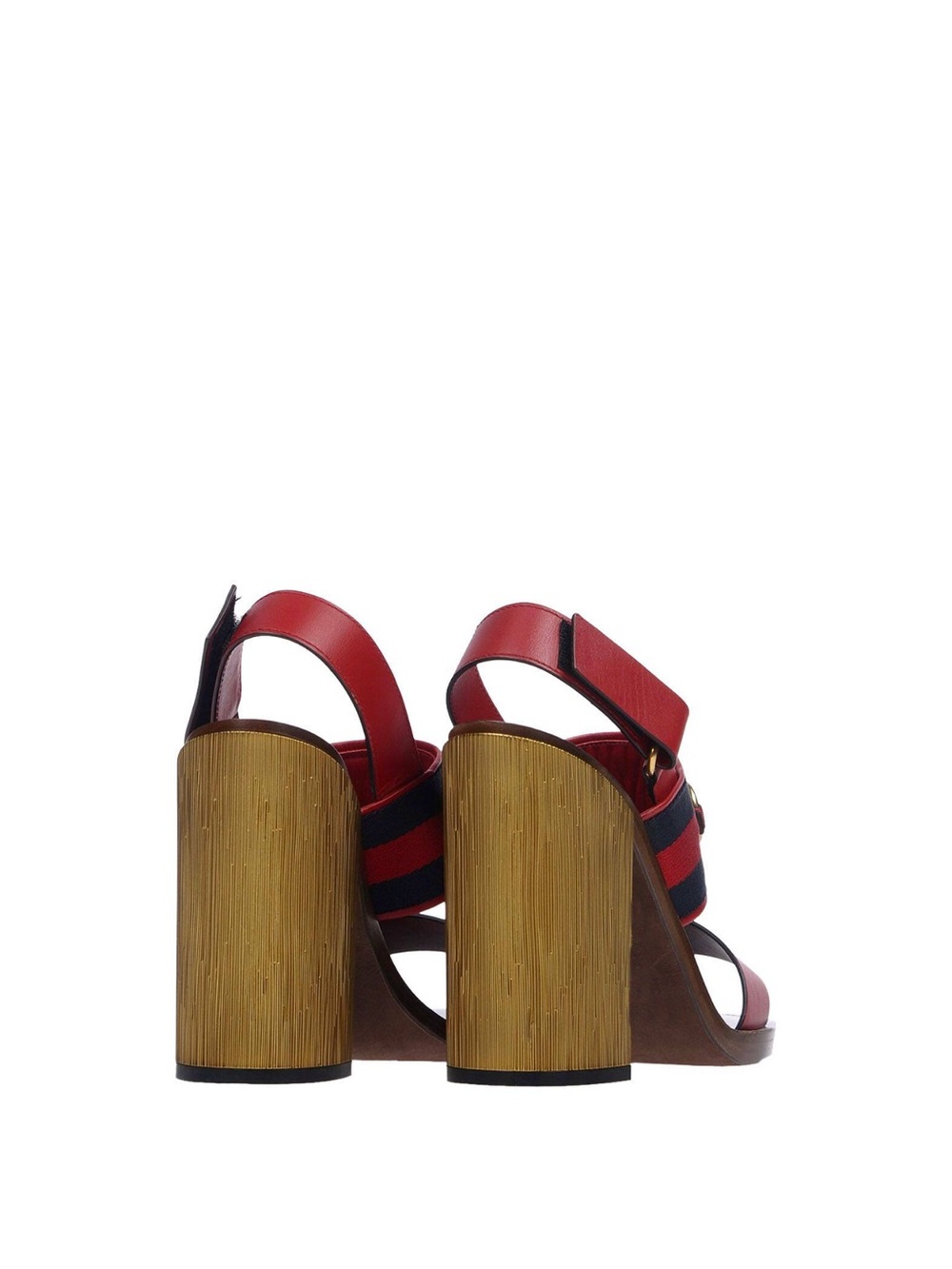 Gucci Red and Navy Block Heel Sandals with Gold Horsebit - Picture 3 of 4